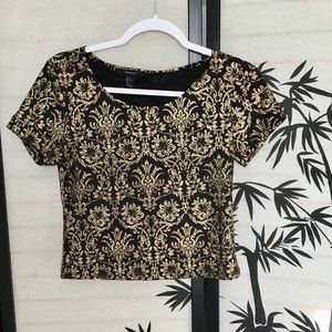 Forever21 Black & Gold Baroque Crop Top L